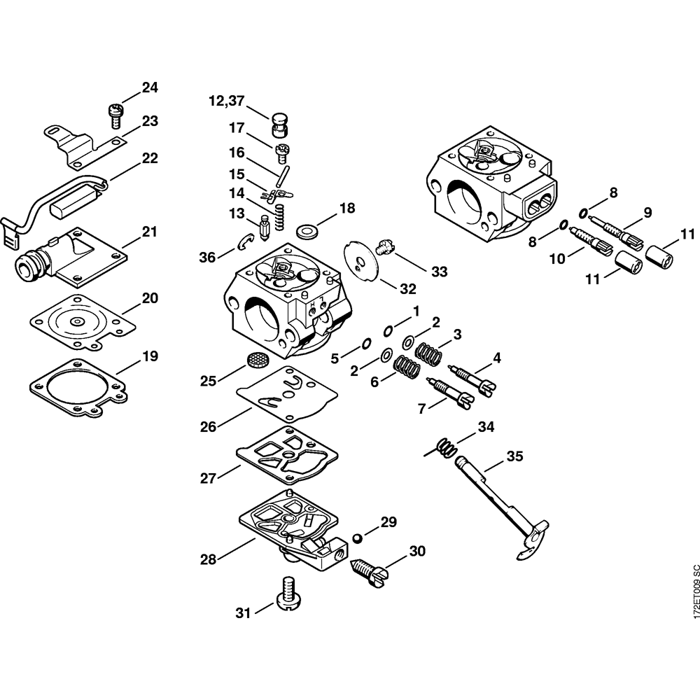 carburetor wt 427 581 590 162154675 262187361 07.2004 assembly ms260
