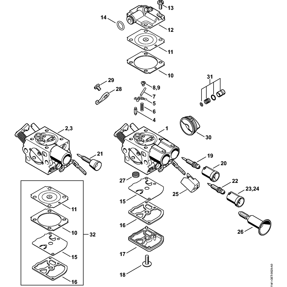 Sơ đồ Bộ chế hòa khí cho Stihl MS261