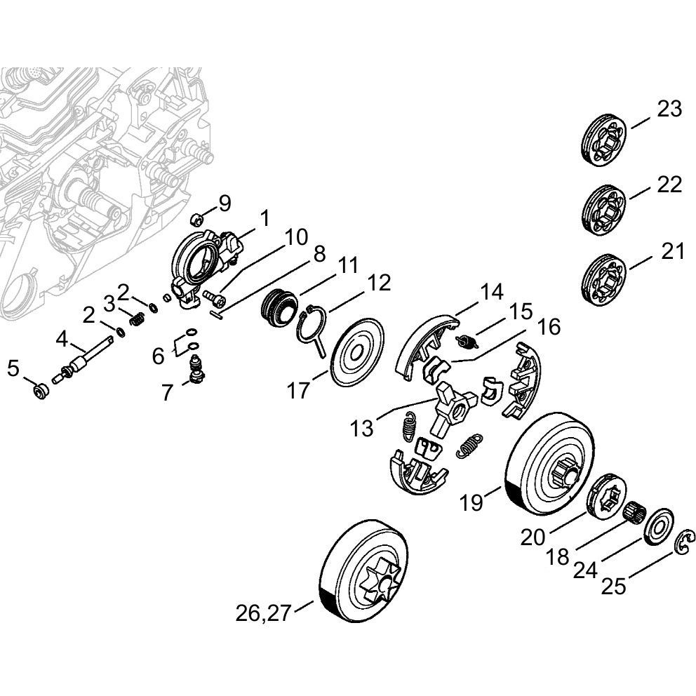 Sơ đồ Bộ ly hợp cho Stihl MS261 2 clutch assembly ms261