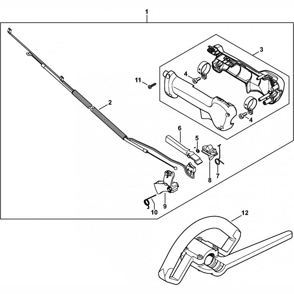 Sơ đồ Tay cầm điều khiển cho Stihl FR230 2 control handle assembly for stihl fr230 backpack brushcutter