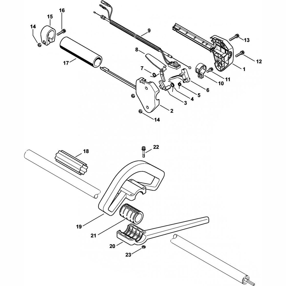 control handle assembly for stihl fr3900 backpack brushcutter