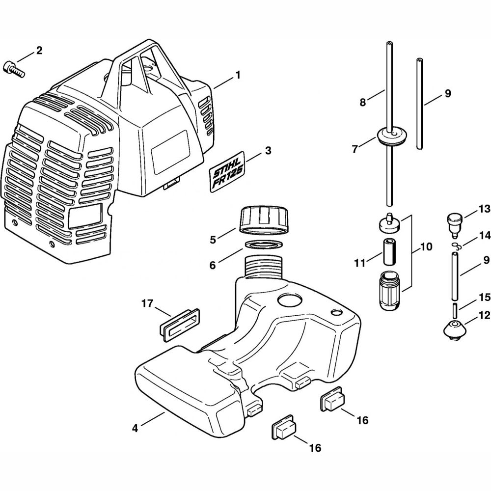 Sơ đồ Lắp ráp bình nhiên liệu cho Stihl FR125 3 cover fuel tank assembly for stihl fr125 backpack brushcutter