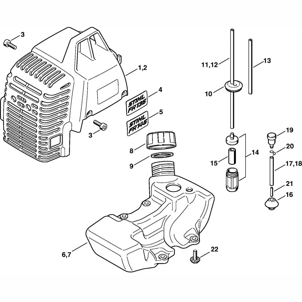 cover fuel tank assembly for stihl fr135 fr145 backpack brushcutter
