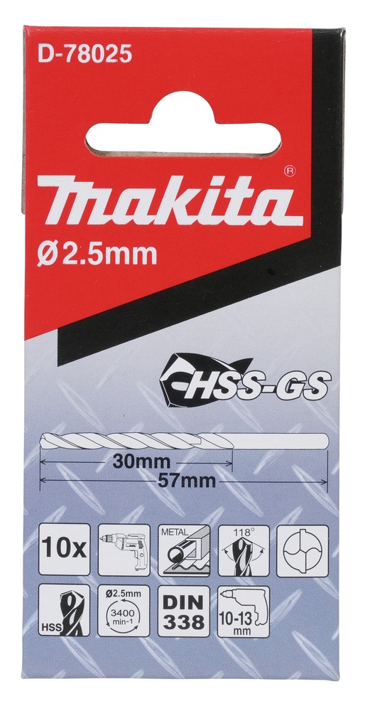 D-78025 Mũi Khoan Kim Loại HSS-GS 10Pcs2.5x57mm