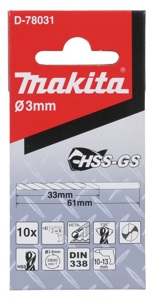 D-78031 Mũi Khoan Kim Loại HSS-GS 10Pcs3x61mm