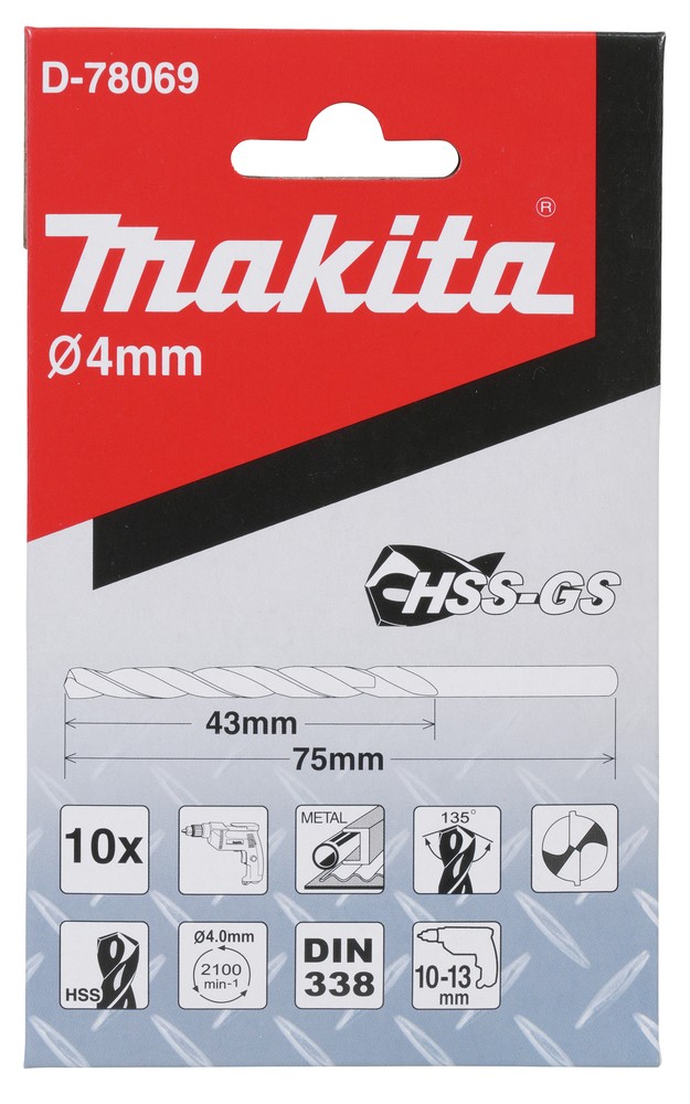 D-78069 Mũi Khoan Kim Loại HSS-GS 10Pcs4x75mm