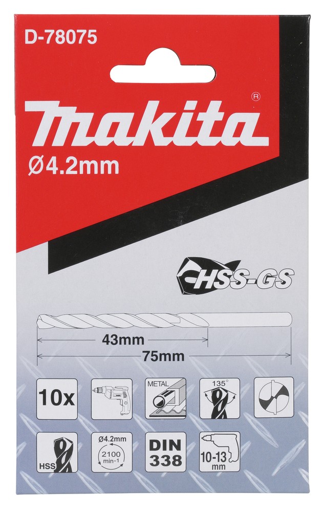 D-78075 Mũi Khoan Kim Loại HSS-GS 10Pcs4.2x75mm