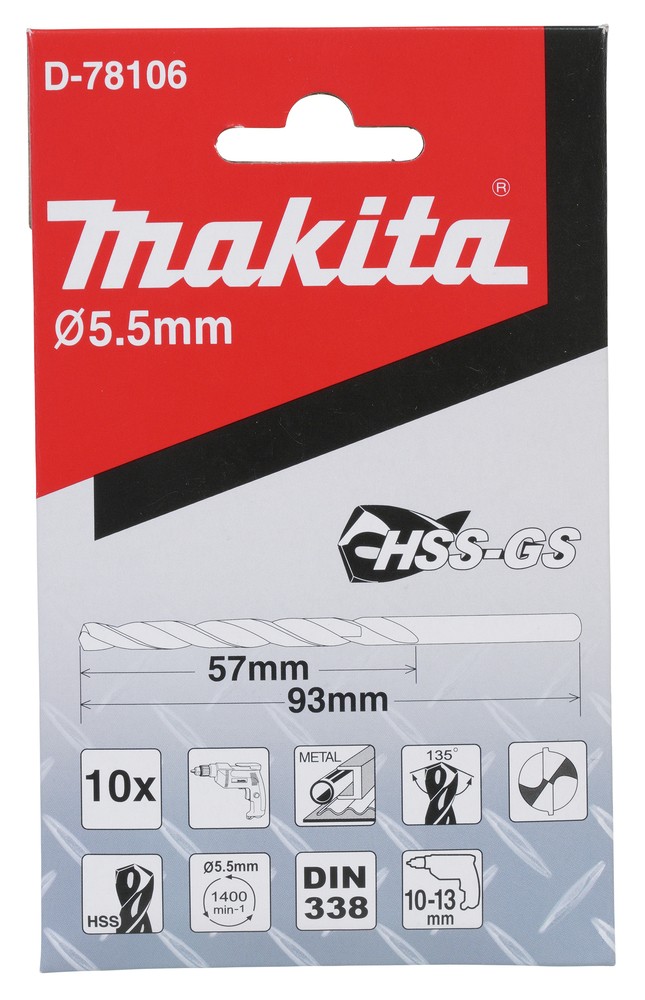 D-78106 Mũi Khoan Kim Loại HSS-GS 10Pcs5.5x93mm