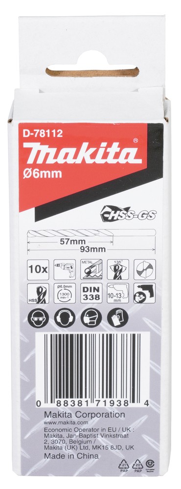 D-78112 Mũi Khoan Kim Loại HSS-GS 10Pcs 6x93mm