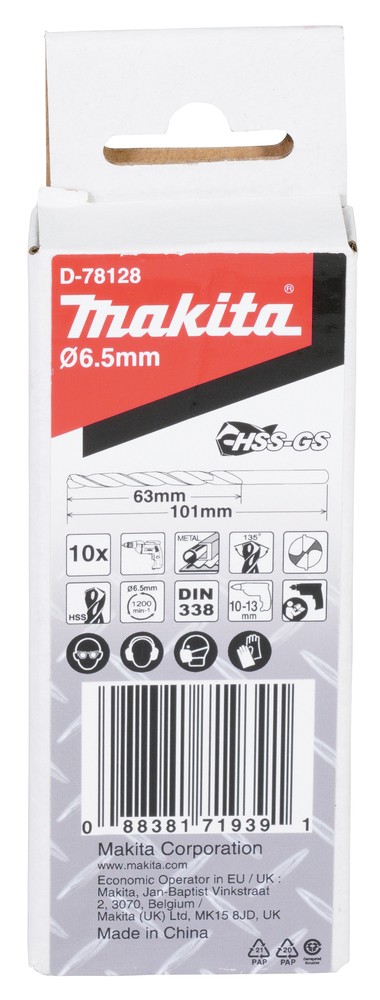 D-78128 Mũi Khoan Kim Loại HSS-GS 10Pcs6.5x101mm
