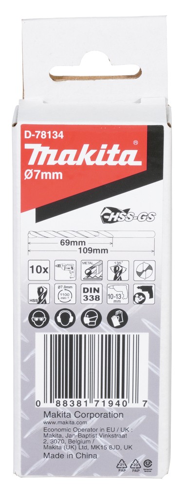 D-78134 Mũi Khoan Kim Loại HSS-GS 10Pcs7x109mm