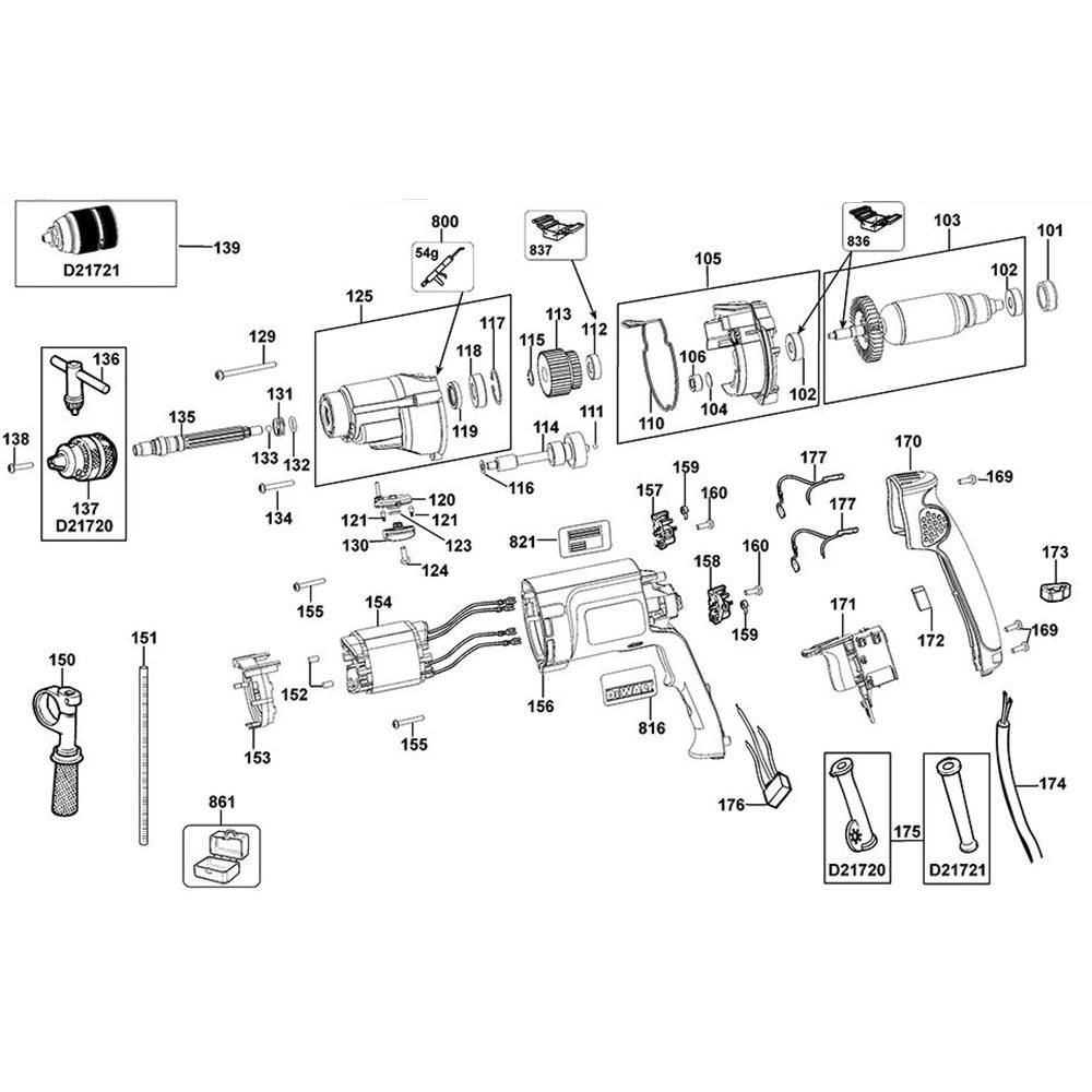 Sơ đồ Lắp ráp máy khoan DeWalt D21720K