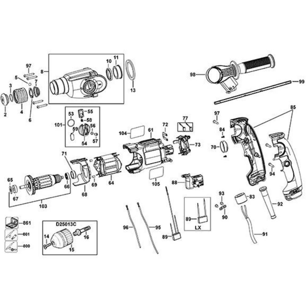 Sơ đồ Lắp ráp động cơ cho DeWalt D25011K 3 d25011k type 1 2