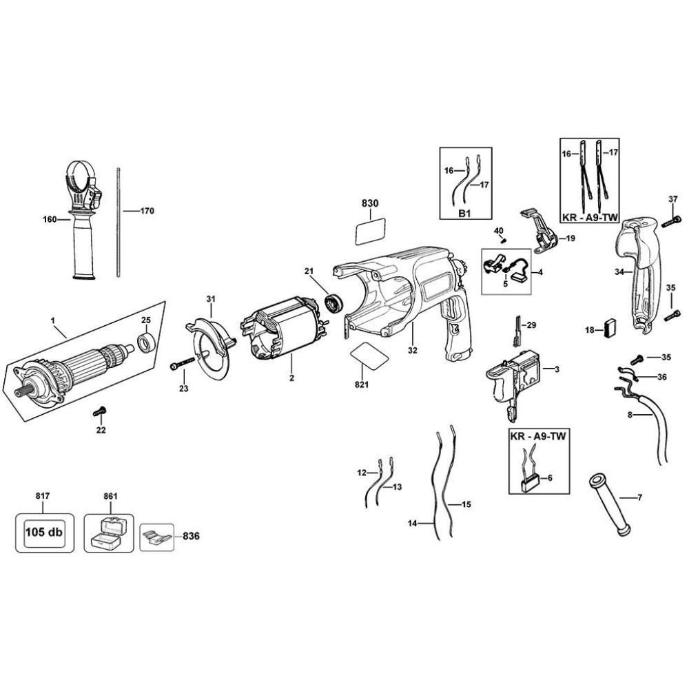 Sơ đồ Lắp ráp tay cầm cho DeWalt D25102K