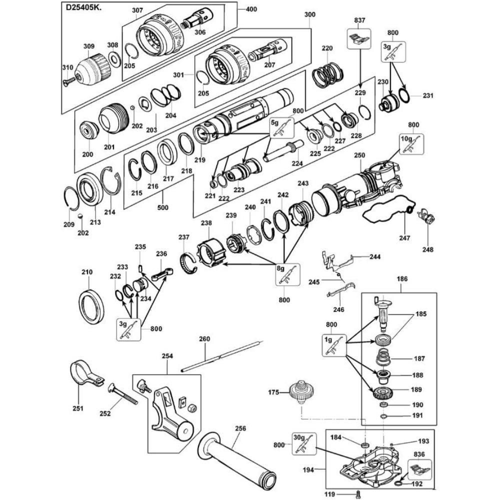 Sơ đồ Lắp ráp pít-tông cho DeWalt D25405K