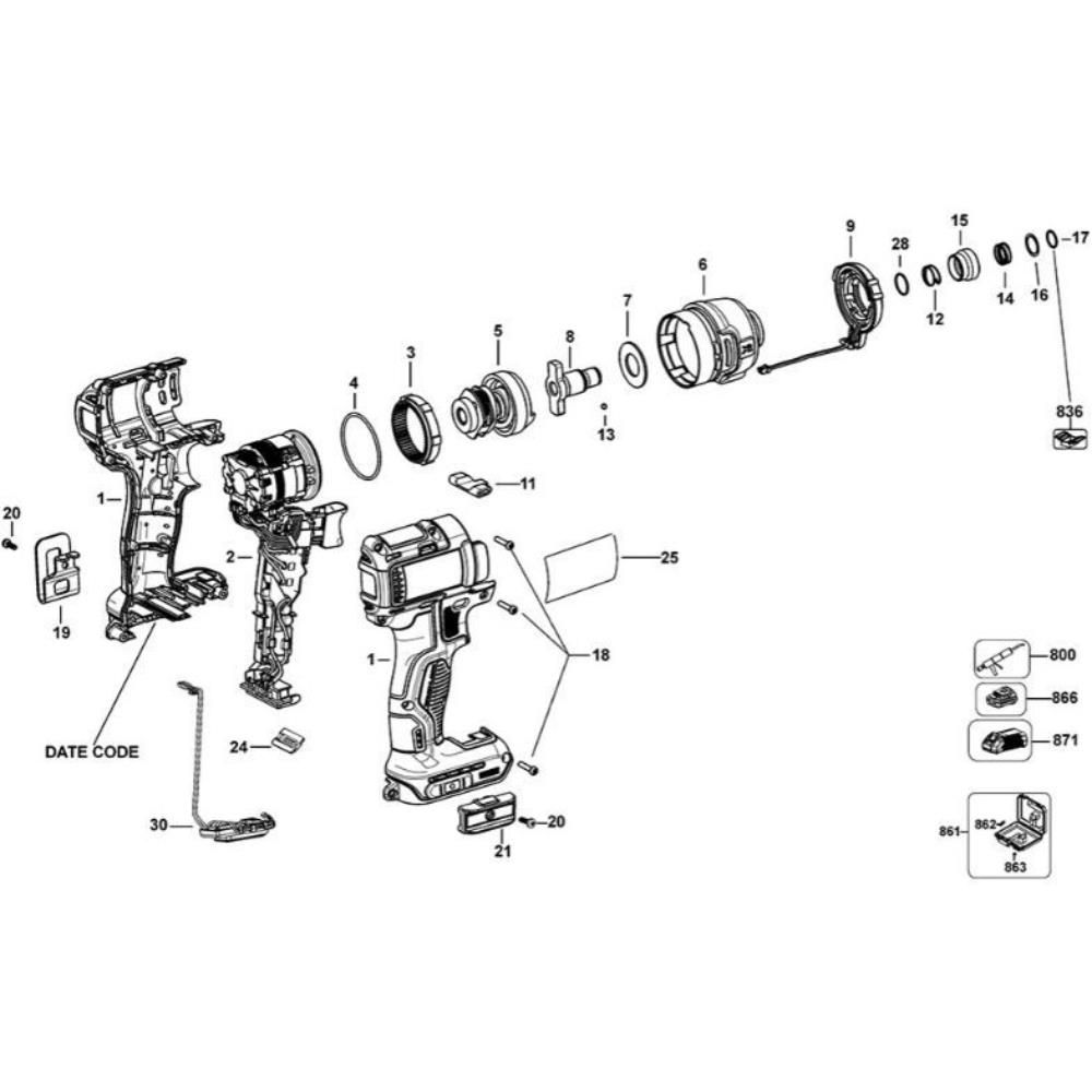Sơ đồ Lắp ráp chính cho DeWalt DCF888 3 dcf888 type 1