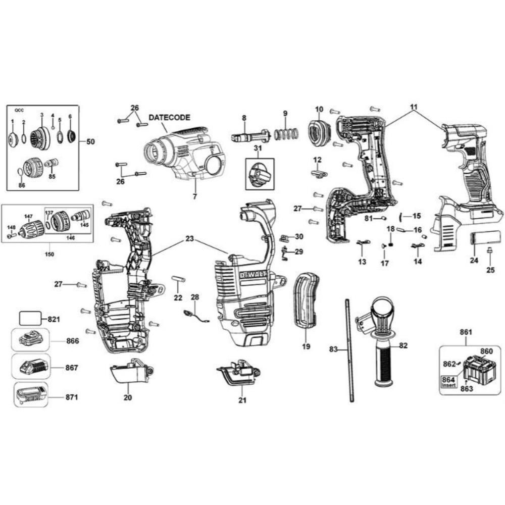 Sơ đồ Lắp ráp chính cho DeWalt DCH334 2 dch334