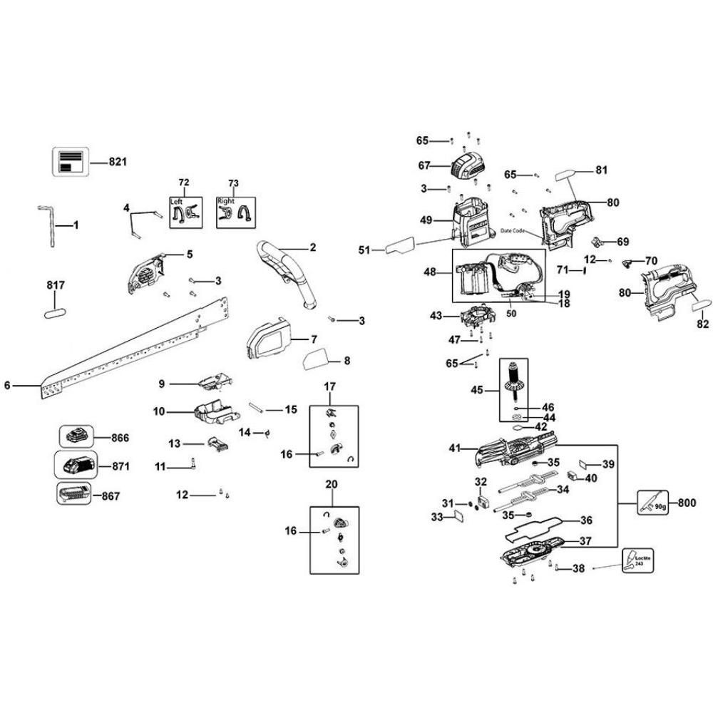 Sơ đồ Lắp ráp chính cho DeWalt DCS398