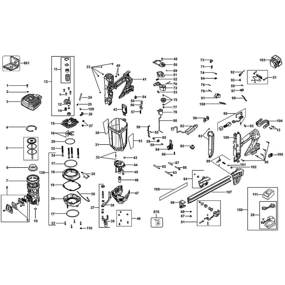 Sơ đồ Lắp ráp máy đóng đinh gas DeWalt 2 ddf5110500 type 1