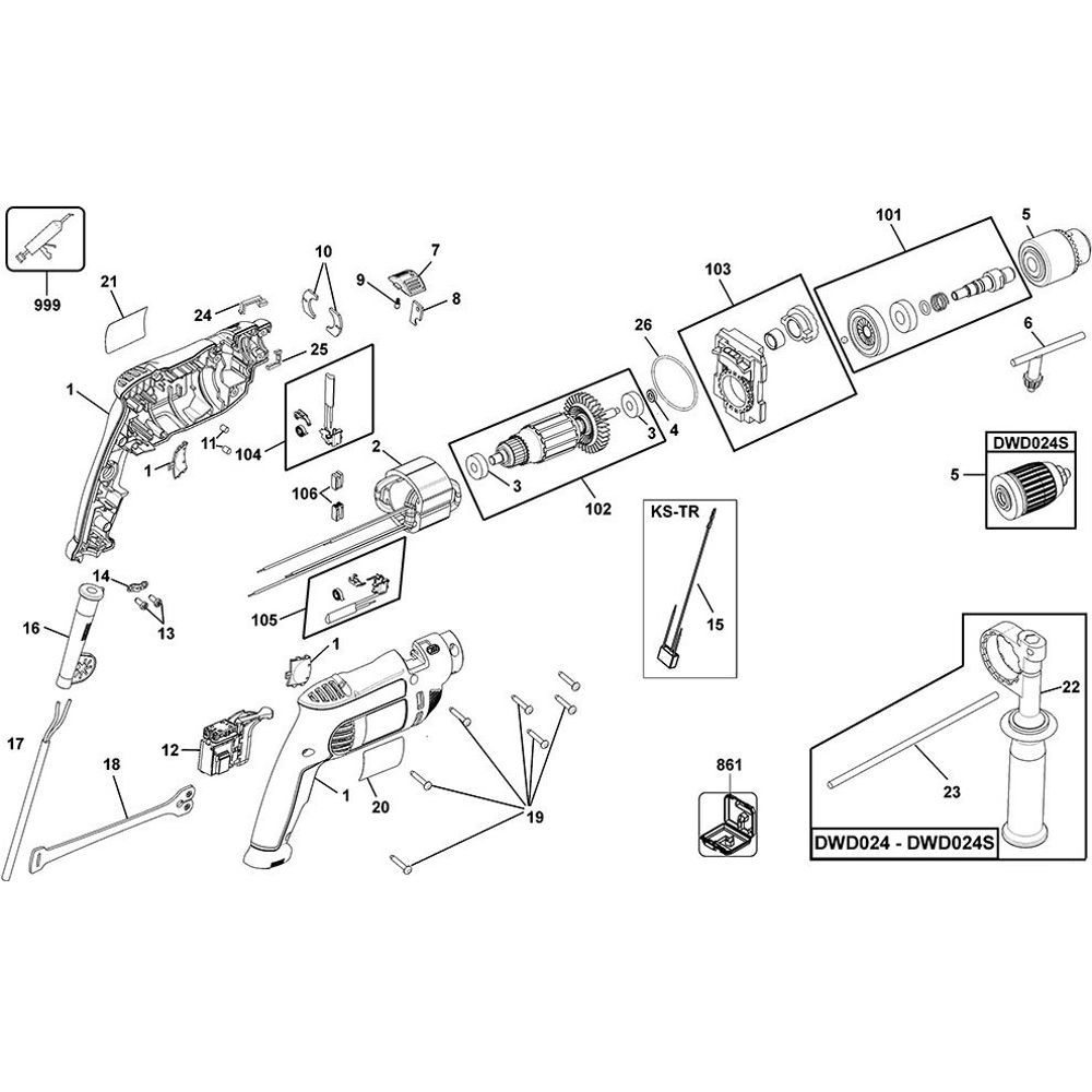 Sơ đồ Lắp ráp máy khoan DeWalt DWD024