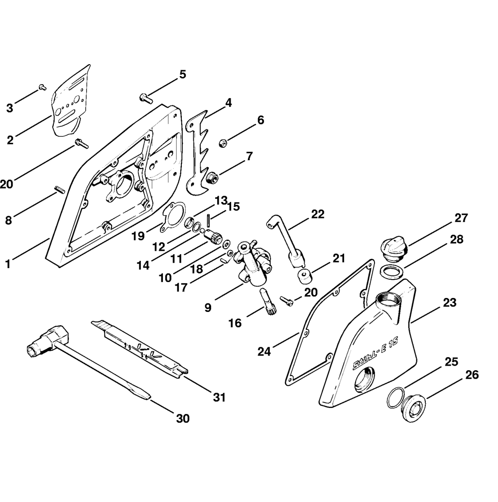 Sơ đồ Bơm dầu & bánh xích 2 e15 chain sprocket cover oil pump tools