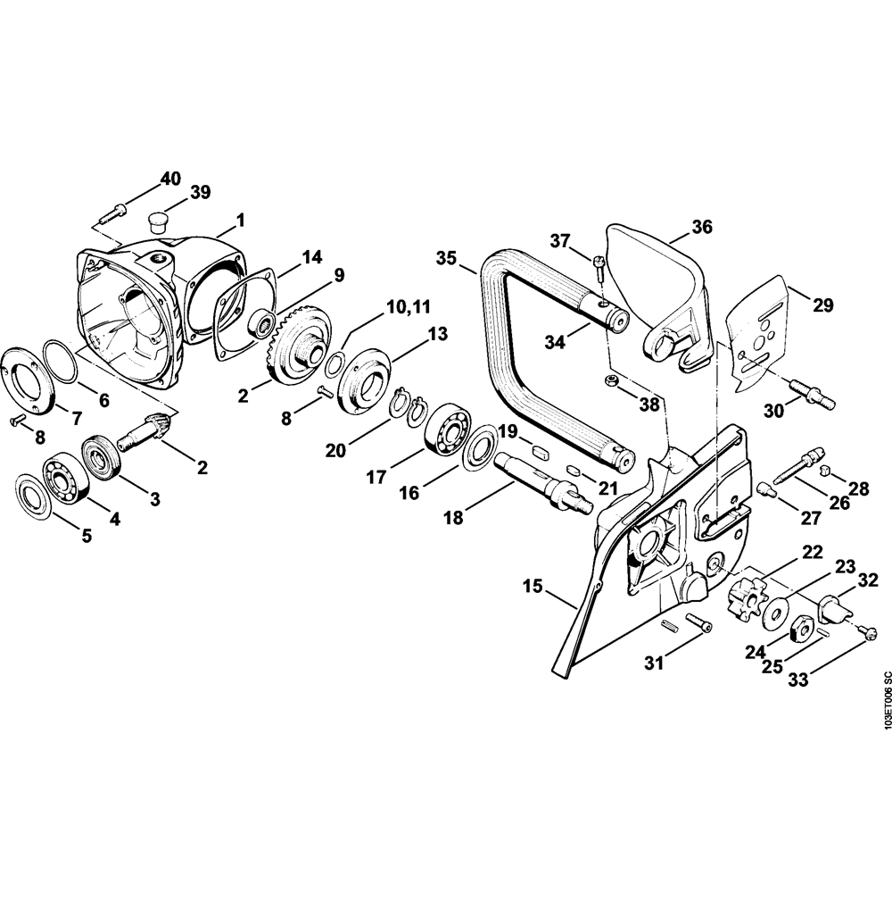 Sơ đồ Bộ lắp ráp cưa xích Stihl E15 3 e15 gear housing bar connecting housing handlebar