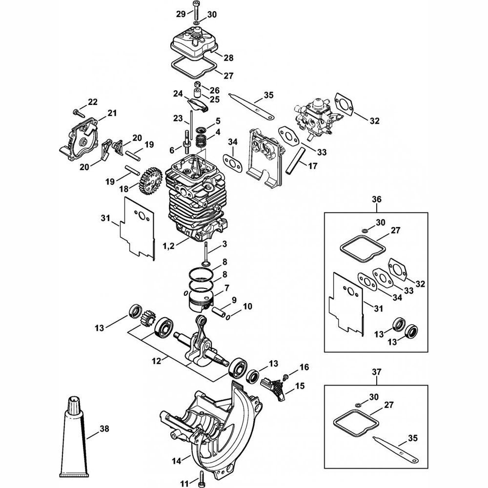 engine 43mm diameter assembly for stihl fr131t backpack brushcutter
