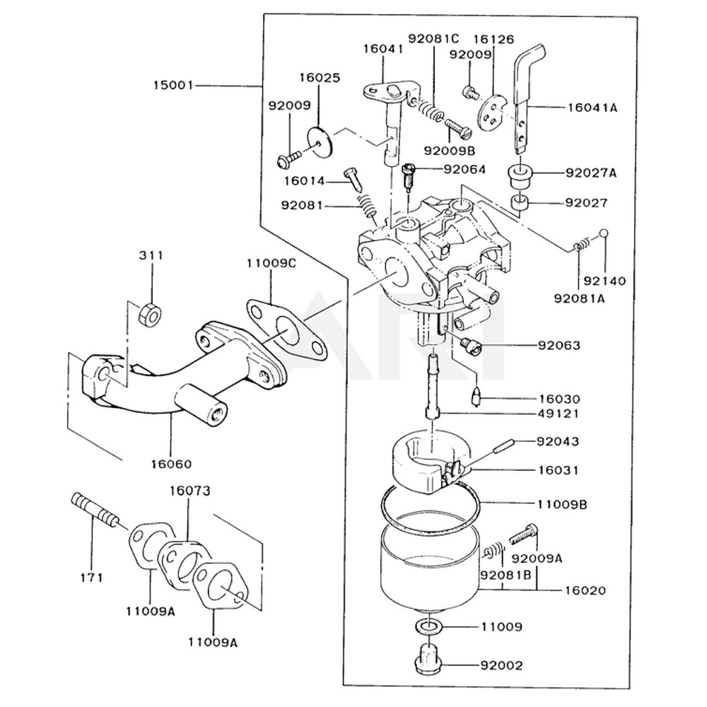 Sơ đồ Bộ chế hòa khí cho Kawasaki FA076D