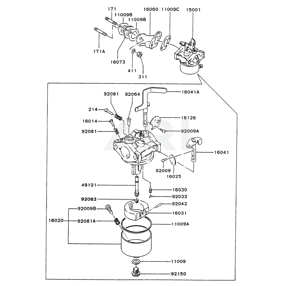Sơ đồ Bộ chế hòa khí cho Kawasaki FA210D
