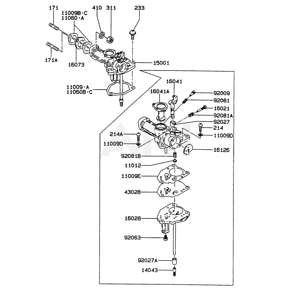 Sơ đồ Bộ chế hòa khí cho Kawasaki FA210R