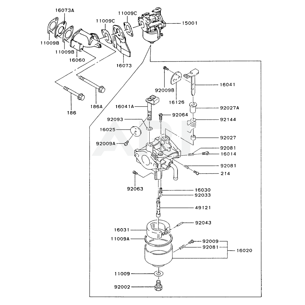 Sơ đồ Bộ chế hòa khí cho Kawasaki FA210V