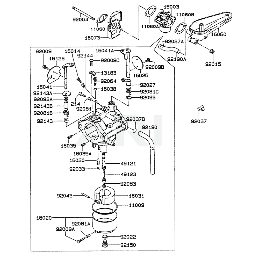 Sơ đồ Bộ chế hòa khí cho Kawasaki FC540V