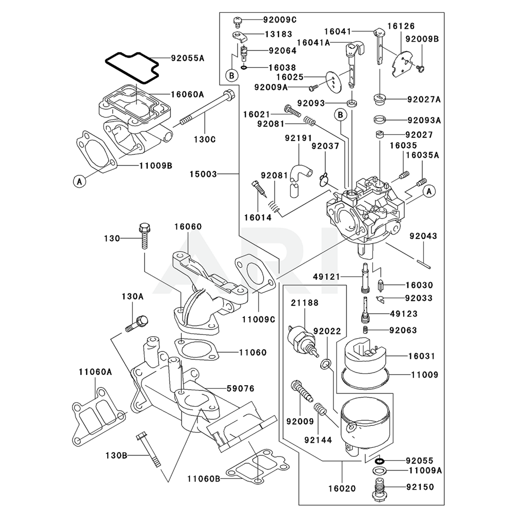 Sơ đồ Bộ chế hòa khí cho Kawasaki FD501D