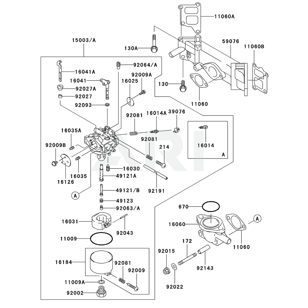 Sơ đồ Bộ chế hòa khí cho Kawasaki FD590V