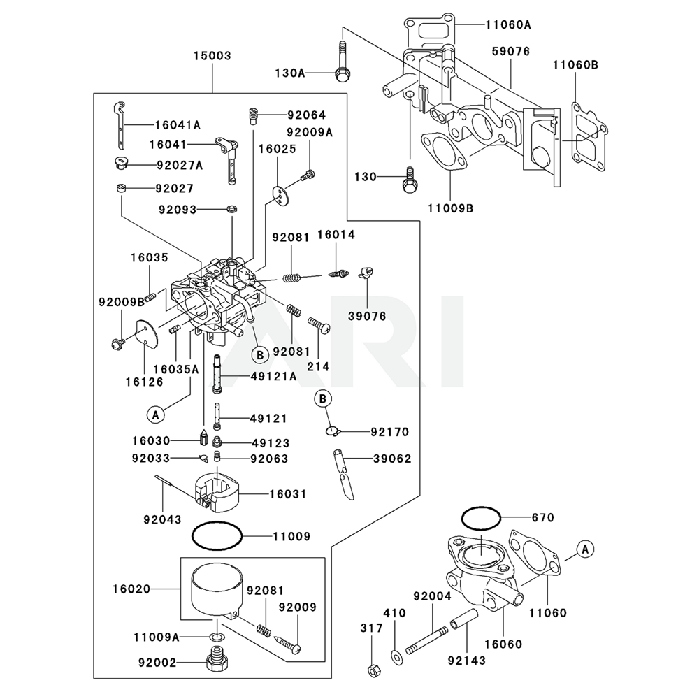 Sơ đồ Bộ chế hòa khí cho Kawasaki FD611V