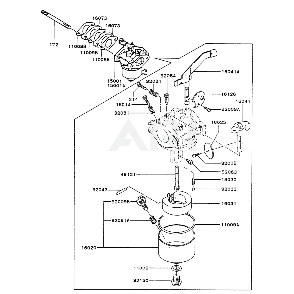 Sơ đồ Bộ chế hòa khí cho Kawasaki FG150G