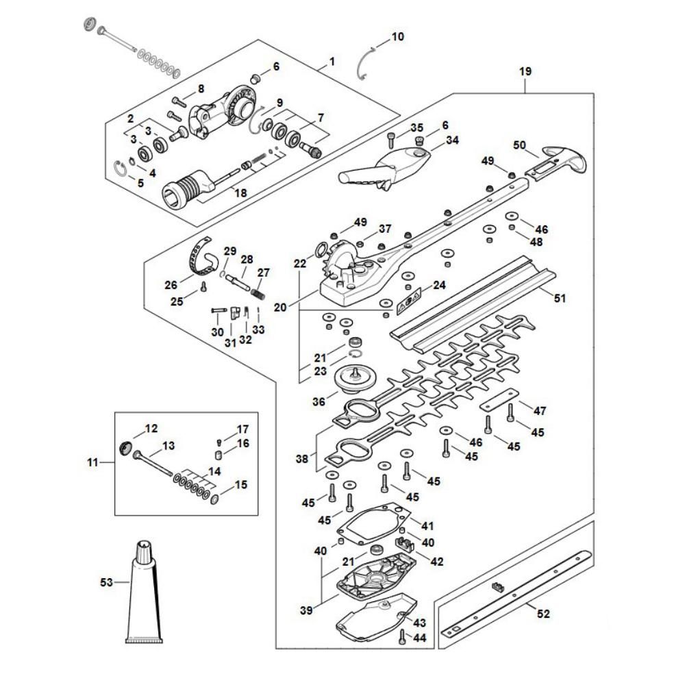 Sơ đồ Bộ truyền động góc cho Stihl FH 145 3 fh145 angle drive adjustable thru assy