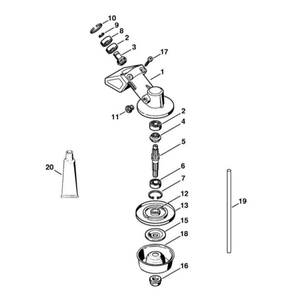 Sơ đồ Lắp ráp đầu bánh răng cho Stihl FS 3 fs gear head 18 2017 assy
