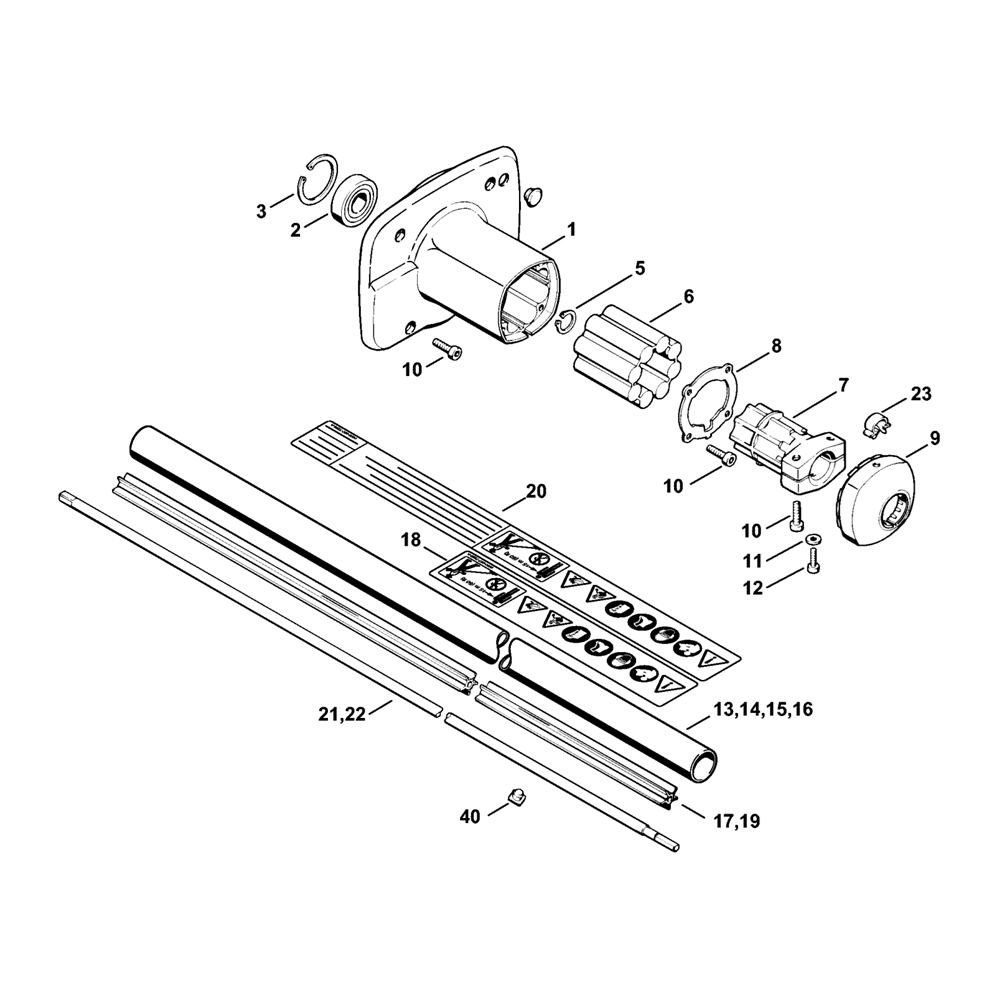 Sơ đồ Vỏ ly hợp & ống dẫn động Stihl