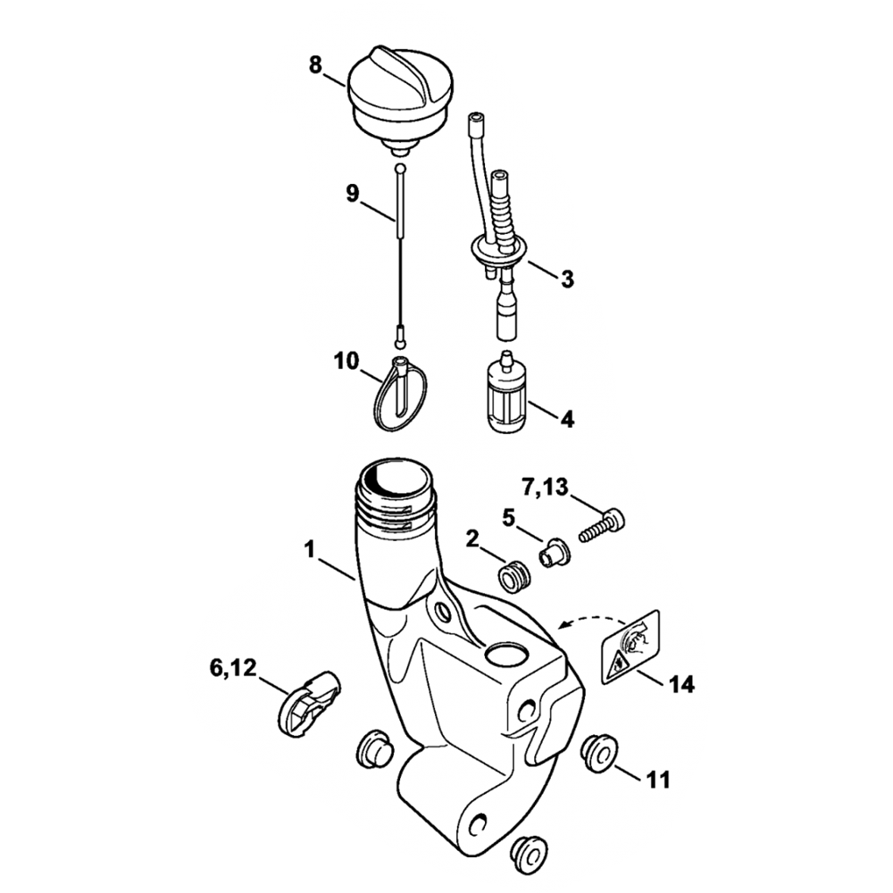 Sơ đồ Lắp ráp bình nhiên liệu Stihl 3 fs38 fs45 fs46 fuel tank
