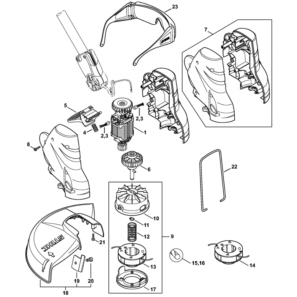 Sơ đồ Đầu cắt Stihl FSE52 3 fse52 electric motor cutting head