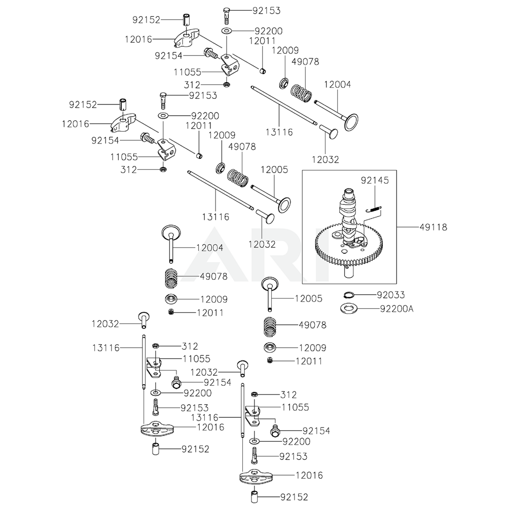 Sơ đồ Van/Trục Cam cho Kawasaki FT730V 3 ft730v 13