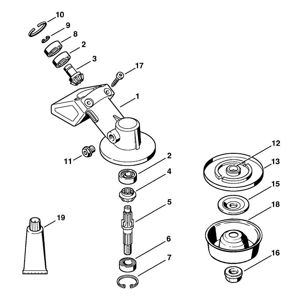 gear head assembly for stihl fr130t backpack brushcutter