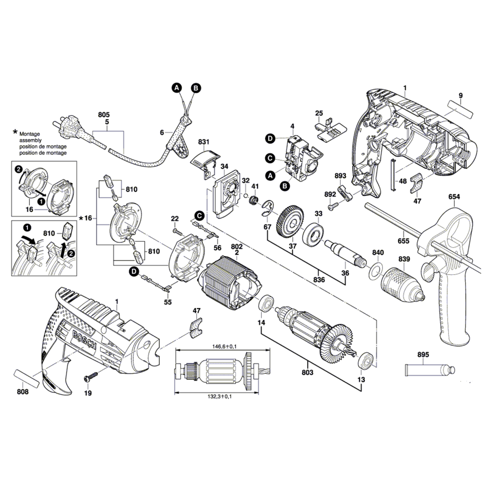 Sơ đồ Bộ máy khoan Bosch GSB 1600 RE 2 gsb 1600 1