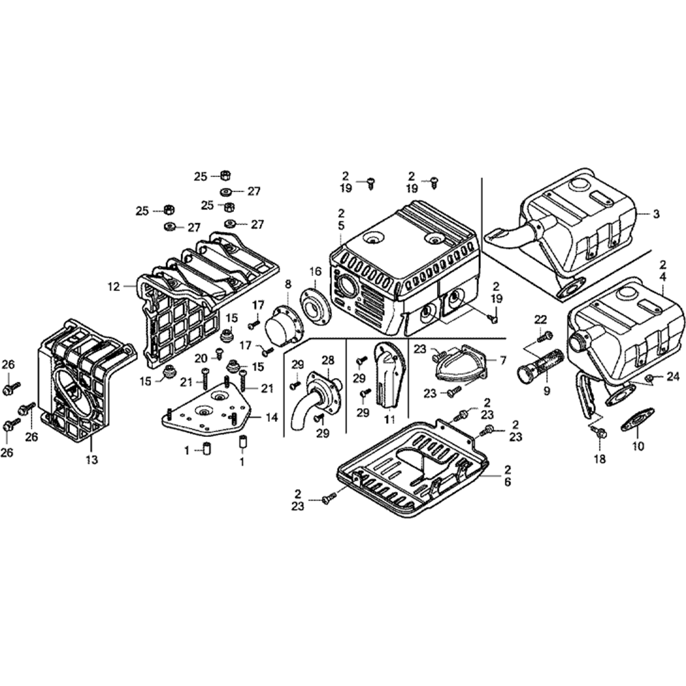 Sơ đồ Bộ giảm thanh cho Honda GX120K1 2 gx120k1 v6