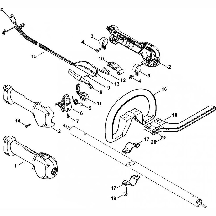 handle assembly for stihl fr131t backpack brushcutter