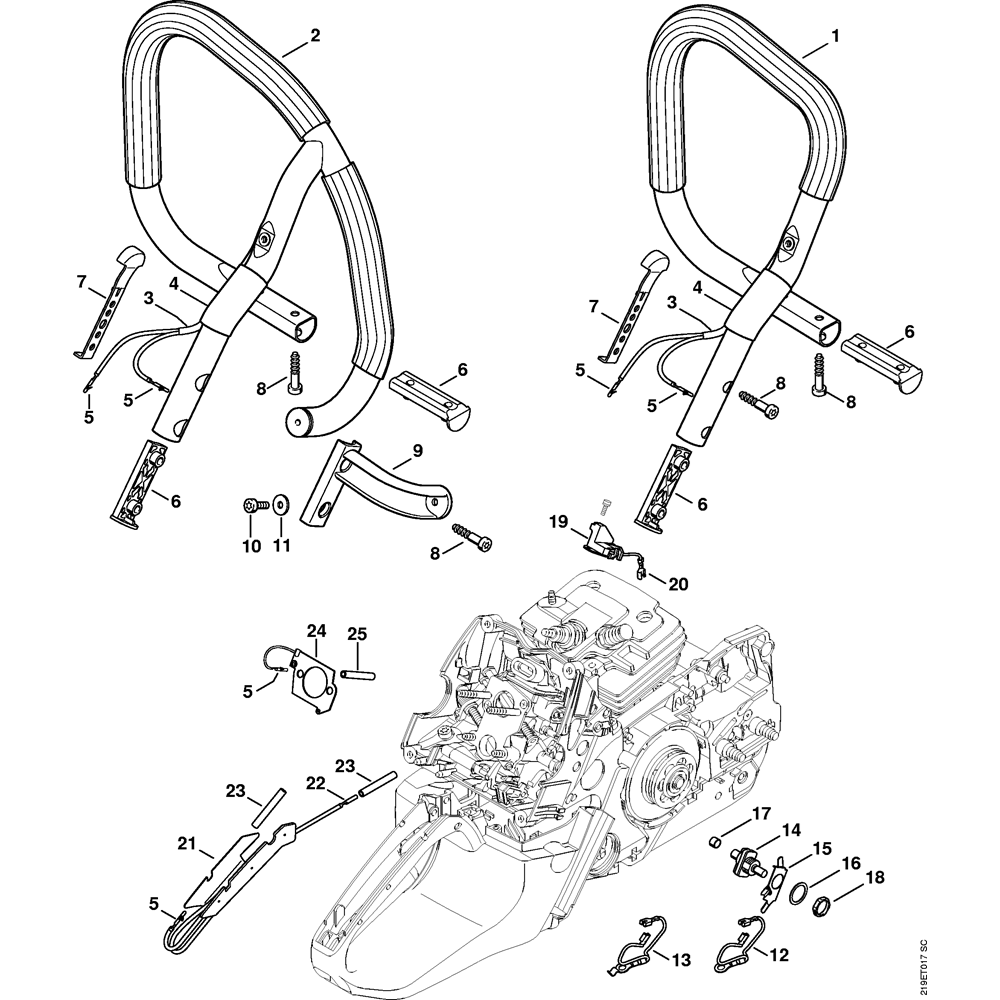 Sơ đồ Lắp ráp tay lái cho Stihl MS441 2 handlebar assembly ms441 ms441c