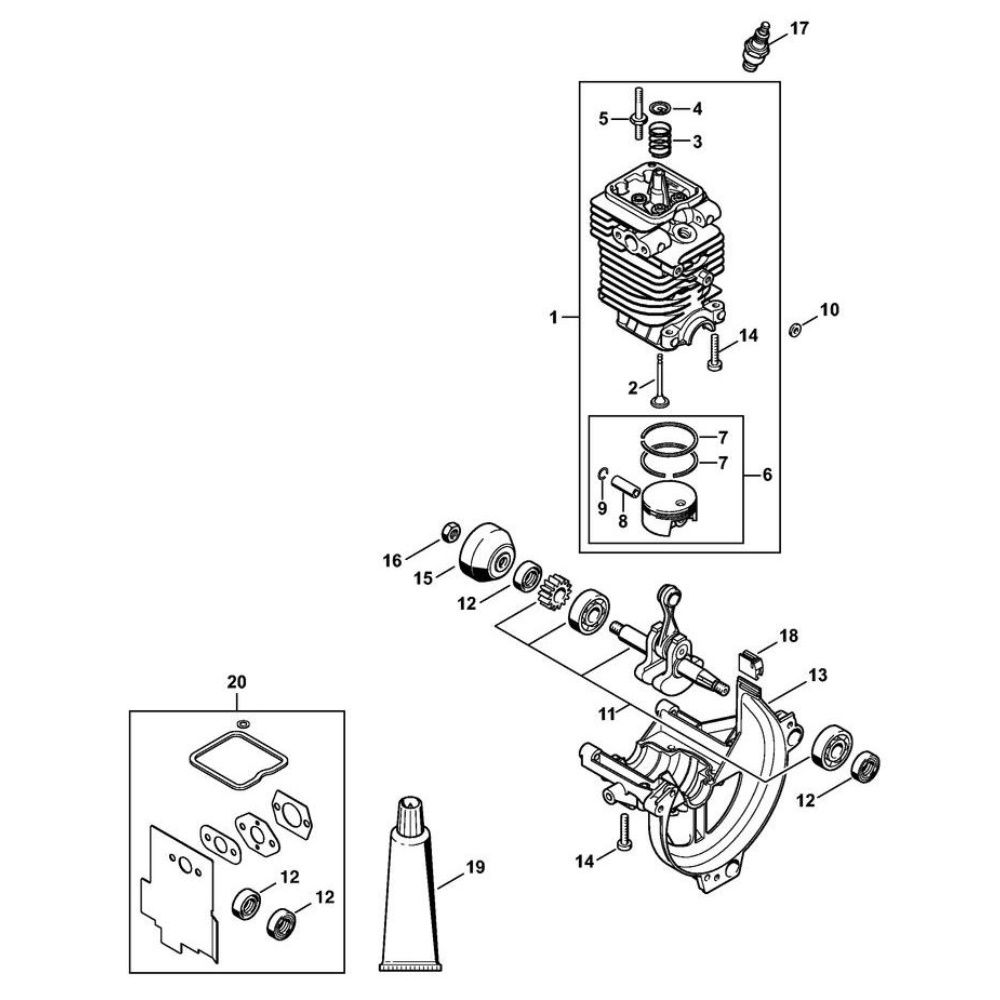 Sơ đồ Xi lanh & Chảo động cơ cho Stihl HL 95