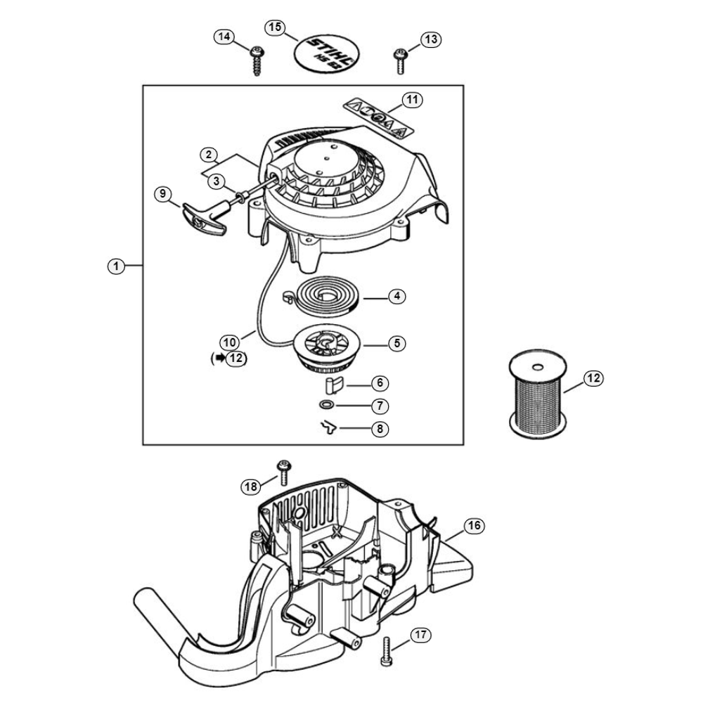 Sơ đồ Tua lại bộ khởi động cho Stihl HS 52