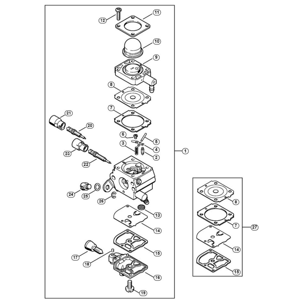 Sơ đồ Bộ chế hòa khí C1Q-S278 cho Stihl HS 52
